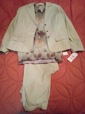 Women's New 3pc Set Size 12-14 Light Green Blazer, Pants, Shirt & Tank